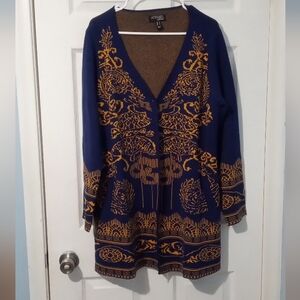 Attitudes by Renee Elegant Blue Cardigan with Gold Accents
